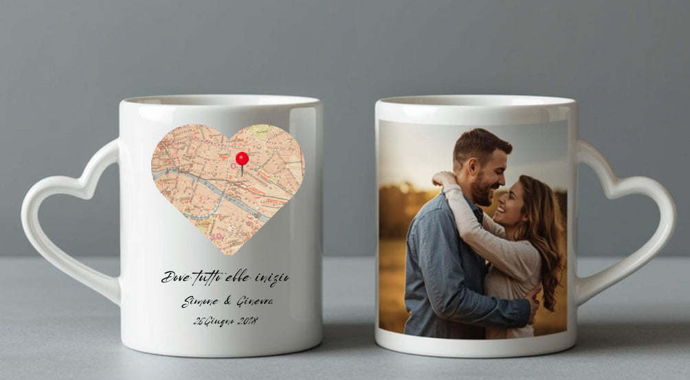 Tazza con manico a cuore bianca